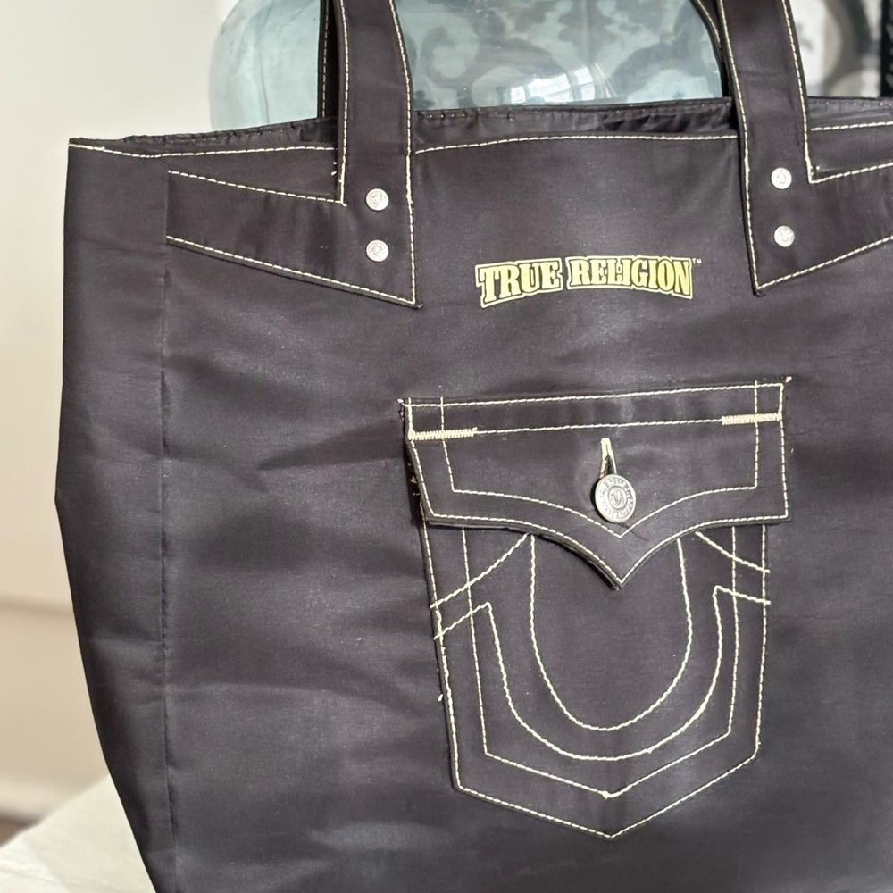 True Religion Y2K Black Tote with Contrast Stitching